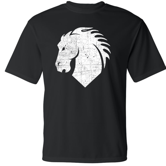 Distressed Iron Horse Head Black Cotton - T-Shirt